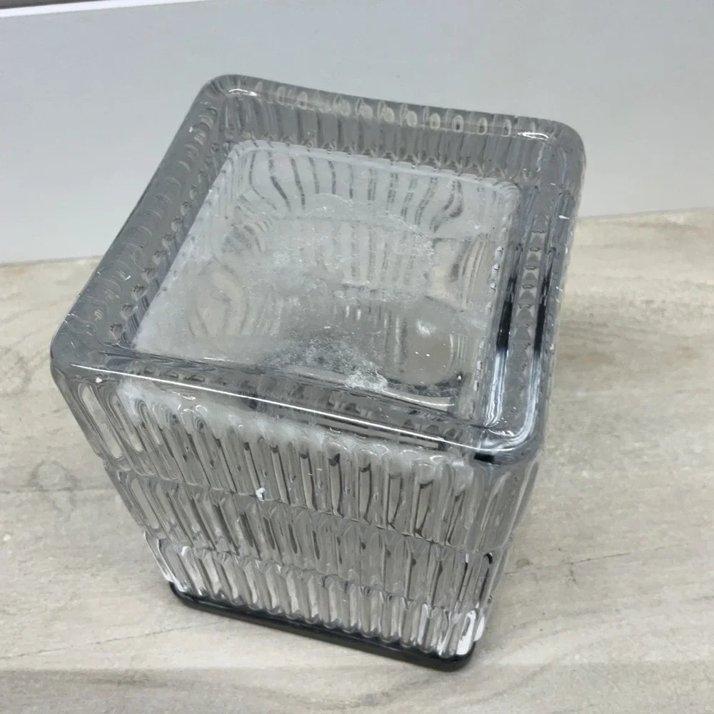 Ribbed Glass Toothbrush Holder Clear Fluted Rectangular Matte Black Top Caddy